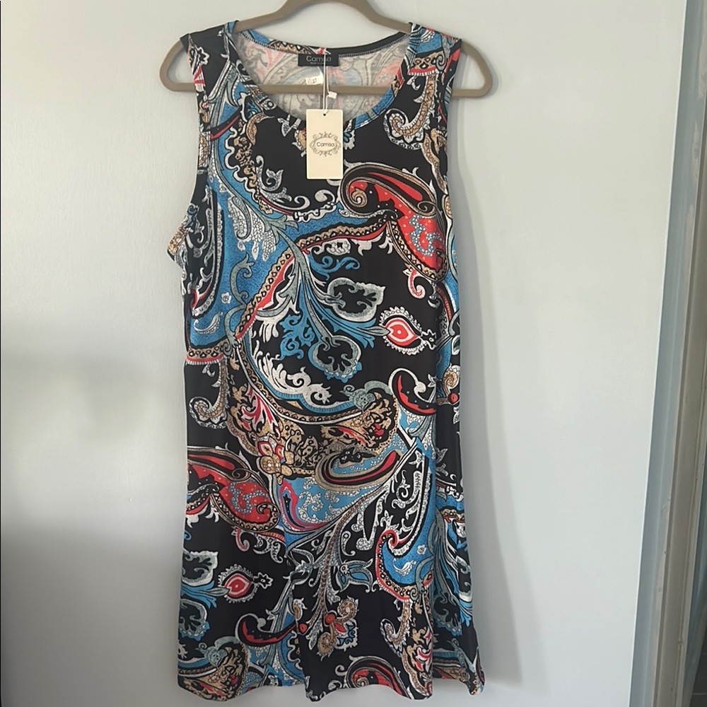 Paisley Sleeveless summer sundress XL Dress - Black, Blue, Red